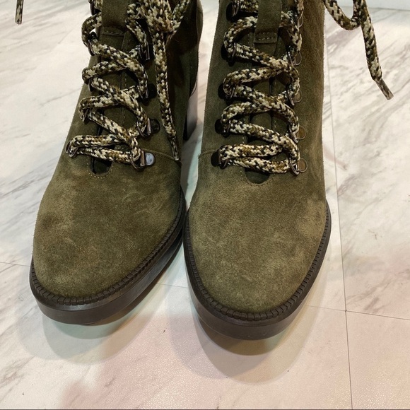Aquatalia Ihana Water Resistant Lace Up Green Suede Heeled Boot 7M - Picture 10 of 13